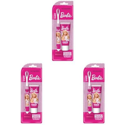 Naturaverde | Kids - Mattel Barbie - Kit Pulizia Orale per Bambini, Dentifricio Fragola e Caramello 25ml e Spazzolino con Setole Morbide, Dentifricio Barbie (Confezione da 3)