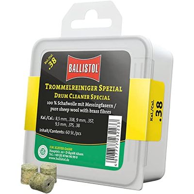 BALLISTOL 23223 Detergente speciale per feltro – Tamburo per calibro .38 – 100% lana di pecora con fibre di ottone – 60 pezzi
