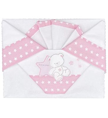 Andy & Helen Beddengoedset voor kinderbed/kinderwagen, geborduurd, met elastiek en kussensloop, roze