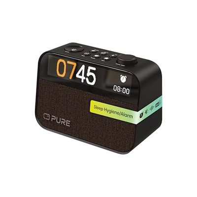 Pure Moment Bedside & Office Alarm Clock (DAB+/FM Digital Radio, Bluetooth, Sleep Sound White Noise Machine, Sleep Aid, Wake-Up Light, Night Light, Dimmable Display) Black