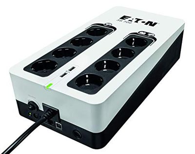 Eaton UPS 3S 700 DIN - Gruppo di continuità (UPS) - 700VA (8 prese DIN, Limitatore di Sovratensione, 2 Porte di Ricarica USB Type-A) - Interfaccia USB (cavo incluso) - 3700D - Nero e Bianco