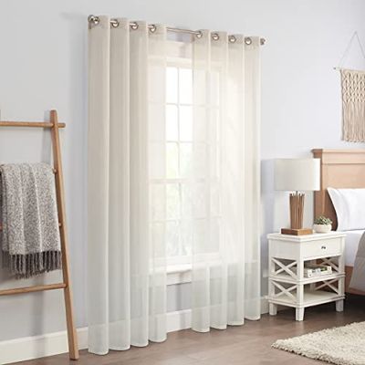 ECLIPSE Ines Printed Ombre Textured Light Filtering Grommet Window Curtains for Bedroom (2 Panels), 52 in x 95 in, Ivory