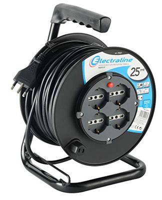 Electraline 49027 Bricolage Avvolgicavo com 4 Prese 10/16A, cavo, 3 x 1,5 mm da 25 m, preto/azul