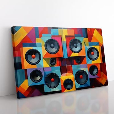 Speakers Geometric Canvas Print for Living Room Bedroom Home Office Décor, Wall Art Picture Ready to Hang, 76x50 cm (30x20 Inch)