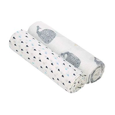 LÄSSIG Puck manta de bebé tecido de chiffon conjunto de 2 peças de algodão 120 x 120 cm/Heavenly soft Swaddle XL Little Water Whale