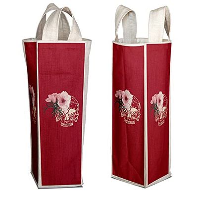 Bonamaison Bolsa de Vino de Lona de algodón Impresa digitalmente, Bolsa de Botella, Tapas de Botella de Vino, Bolsa de Soporte de Vino, tamaño: 16,5 x 31,5 x 7,5 cm