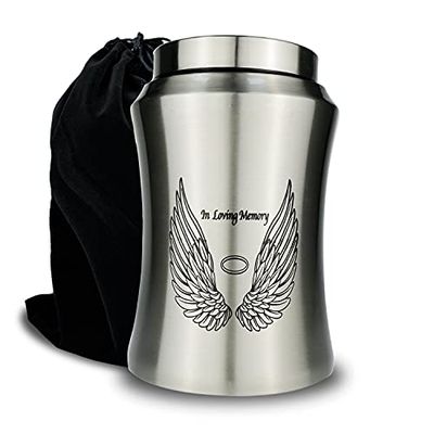 CHIEMOT Grande urne funéraire jusqu'à 100 kg pour Cendres humaines Adultes, Ailes d'ange en mémoire aimantée, urne funéraire décorative pour Cendres masculines et féminines avec Sac en Velours