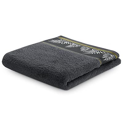 AmeliaHome Hand Towel 100% Cotton 50 x 90 cm Border Ferns Grey Anthracite Pavos