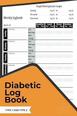 Diabetic Log Book, Type 1 and Type 2: Glucose (Blood Sugar), Carbs and Medication Diary for Type 1 and Type 2 Diabetes, Daily Records for 53 Weeks