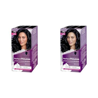 Schwarzkopf - Perfect Mousse - Coloration Cheveux - Mousse Permanente sans Ammoniaque - Masque Soin 96% d'ingrédients d'origine naturelle - Noir Glacé 210 (Lot de 2)