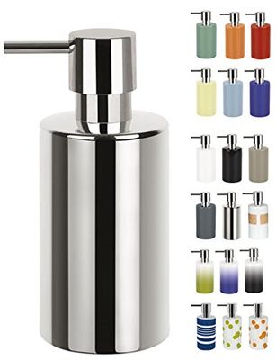 Tubo dispensador de sabão Spirella | com bomba | dispensador de sabão líquido, porcelana | 300 ml | duradouro e robusto | prateado | 7,0 x 7,0 x 16,0 cm