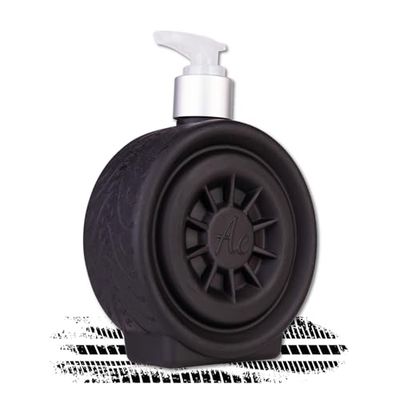 Accentra Wheel Distributeur de Savon au Design de pneus, Aspect Jante, avec 320 ML de Savon pour Les Mains dans Un Distributeur à Pompe, Savon Liquide, Parfum : Bois de Santal et musc, idée Cadeau