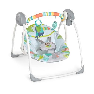 Bright Starts, Rainforest Vibes, compacte schommelbank, 6 schommelsnelheden, afneembare speelboog met 2 interactief speelgoed, meerkleurig
