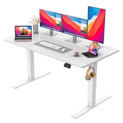 JUMMICO In hoogte verstelbaar bureau, staand bureau, elektrisch bureau, in hoogte verstelbaar met geheugenfunctie, 140 x 60 cm, wit