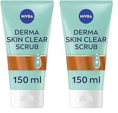 NIVEA Derma Skin Clear Scrub, Exfoliating Face Scrub, Salicylic Acid Face Scrub Enriched with Niacinamide to Unclog Pores and Refine Skin Textures, 150 ml (Pack of 2)