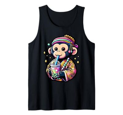 Scimmia Bubble Boba Tea Anime Carino Kawaii Canotta