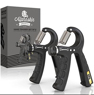 ALPHASKIN Premium handtränare med räkningsfunktion I förbättrat koncept 2023 I set om 2 | Fingertränare greppkraft tränare | underarmstränare fingerhantel träningsutrustning grepp fitness