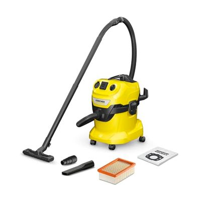 Kärcher Aspirateur Eau et Poussières WD 4 P V-20/5/22, Puissance : 1000W, Cuve Polypropylène : 20L, Flexible d'Aspiration : 2,2m, Soufflerie, Prise On/Off Auto, Filtre Plissé Plat, Sachet Filtre Ouate