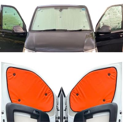Thermal Blinds Compatible With Nissan Interstar (Second Generation) (Years 1997-2010) (Front Set) With Backing Colour in Tango Orange, Reversible