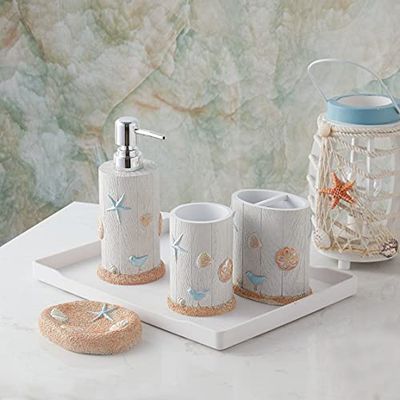 Sweet Home Collection Ensemble de 4 pièces décoratives contemporaines pour Baignoire, Douche, Baignoire, résine, étoile de l'océan