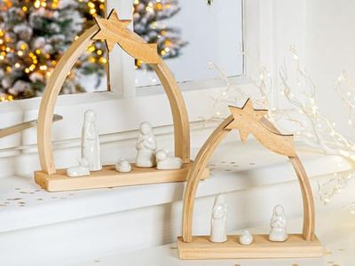 Pack of 2 Crib & figures, Wood, natural colors, PU 2, L. 10 cm, W. 25 cm, H. 26 cm