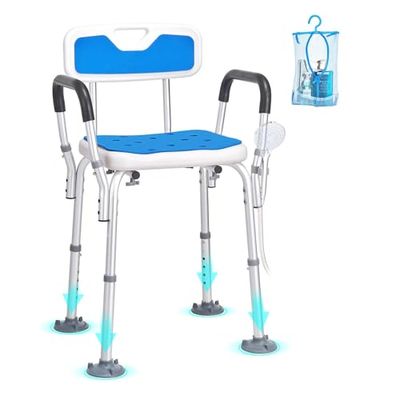 VEVOR Siège de Douche Antidérapant Hauteur Réglable 400-530 mm Chaise de Douche Chargeant 181,4 kg Fauteuil de Bain en Alu et PE Aide à la Douche pour Personnes Âgées Femmes Enceintes Salle de Bain