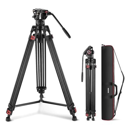 NEEWER 74 inch Pro videostatief met vloeistofkop, QR-plaat, compatibel met DJI RS Gimbals Manfrotto, duurzaam camerastatief met telescoopgreep, geschaalde basis voor DSLR, max. belasting 8 kg, TP74
