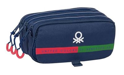Safta Unisex Kid's M710 Benetton Italy – Triple Big Pencil Case, Child, Ideal for School Age Children, Comfortable and Versatile, Quality and Resistance, 21.5 x 8 x 10 cm, Navy Blue, 21x8x8
