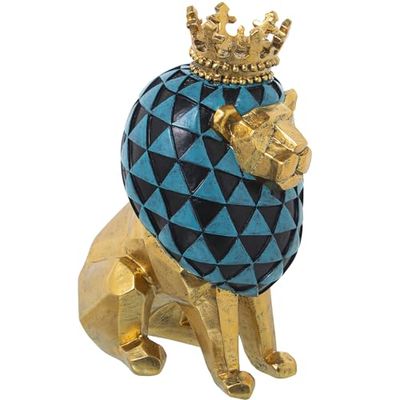 FIGURA RESINA LEÓN DORADO/AZUL_13X19X26CM