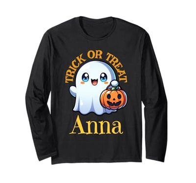 Anna Personalizzato Nome Carino Fantasma Halloween Maglia a Manica