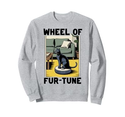 Wheel Of Fur-Tune Cat On Robot Vacuum Cleaner Cat Sweatshirt