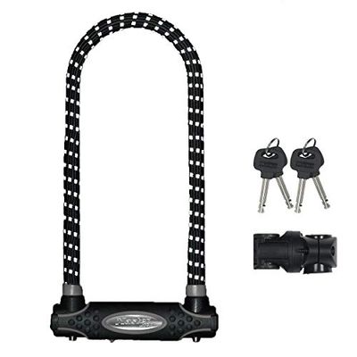 Master Lock 8195EURDPROLWREF Cadeado U, chave, suporte de transporte, antirroubo certificado, XL, elétrico, bicicleta de montanha, unissexo, preto/branco (refletor), L