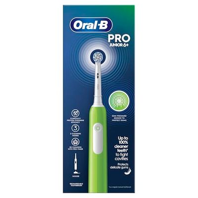 Oral-B Pro Junior Spazzolino da denti elettrico, 1 manico verde, 1 testina per spazzolino da denti, progettato da Braun, per bambini dai 6 anni in su