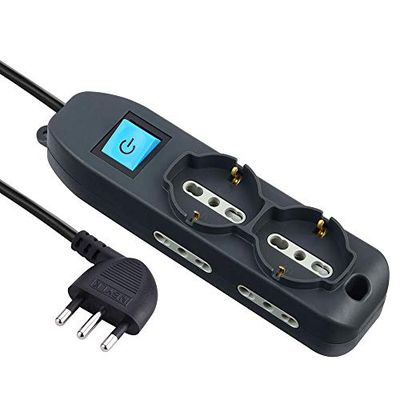 Electraline 62050 Extensão de 6 2 Schuko e 4 bivalentes 10/16 A, cabo HO5 VV-F, tomada de 16 A, preto, 3 M