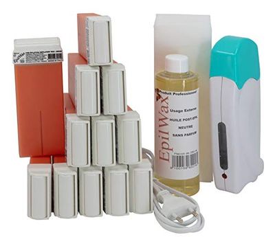 EpilWax - Solo Complete Waxing Kit: 1 professional wax heater, 12 x 100 ml Argan wax Roll-On, 100 waxing strips, 1 x 250 ml bottle of after waxing oil (Solo Series Argan 12)