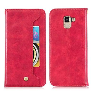 Carcasa de telefono for la Galaxia J6 la Hebilla de Cobre Nappa Textura Horizontal de Cuero del tirón del Caso, con el sostenedor y Ranuras for Tarjetas y Monedero (Negro) (Color : Rojo)
