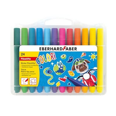 EBERHARD FABER 551224 - Set di pennarelli Colori, 24 matite colorate spesse in scatola di plastica