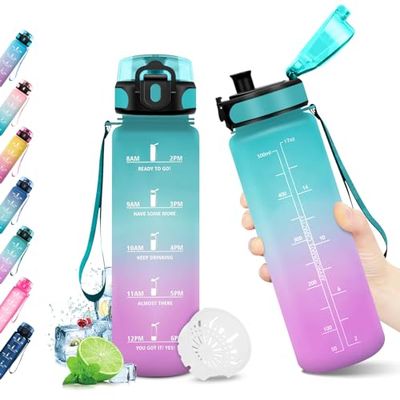 KollyKolla Drinkfles voor kinderen, 500 ml, met tijdweergave, drinkfles voor kinderen, school, BPA-vrij, motiverende drinkfles voor kinderen, meisjes, sport, fietsen, kamperen