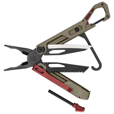 Gerber Stakeout Spark, multifunctioneel gereedschap met 10 functies, campinggereedschap met frame-vergrendeling, tang, aansteker, karabijnhaak en meer, coyote bruin, 1070226