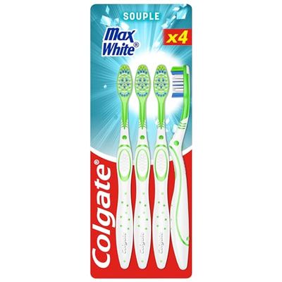 COLGATE - Spazzolini Max White - Morbido - complemento al dentifricio Bianco - aiuta a rimuovere le macchie - il set di 4
