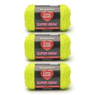 Red Heart Super Glow Aurora Yellow Yarn - 3 Pack of 1.8oz/50g - 100% Polyester - 4 Worsted (Medium) - 50 Yards - Knitting/Crochet
