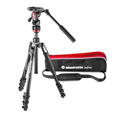 Manfrotto Befree Live, Kit Treppiede Video da Viaggio, con Testa per Videocamera e Chiusure a Leva, Treppiede in Alluminio per Reflex, Mirrorles, Accessori Video-Fotografici