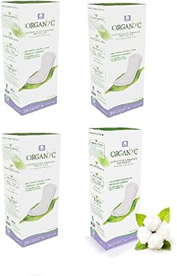 Organ(y)c, Salvaslip abertos de algodão certificado 100 % bio - 4 embalagens x 24 salvaslip (total de 96 unidades)