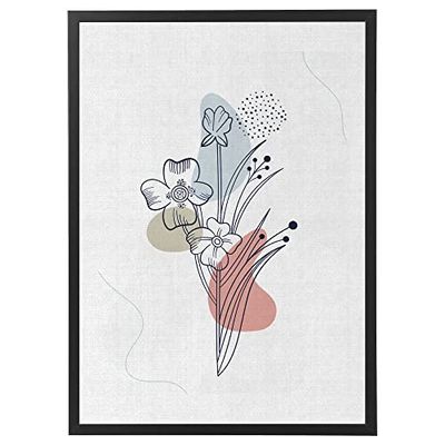 Arterby's® - Premium Poster Quadro Cornice Tela Canvas Dipinto Mood - Illustrazione Fiori e Foglie Minimal Line Art - Made in Italy - HD Tela con Cornice Semplice Nera 40x50 cm A008 D0011
