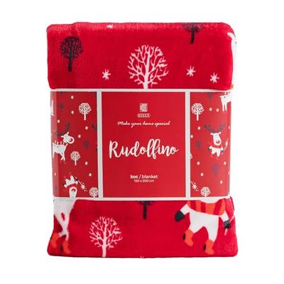 ESSEX - Rudolfinio Cuddly Blanket, 150 x 200 cm, Fluffy Blanket, Lightweight and Keeps Warm Sofa Blanket, Cuddly, Modern Design, Robust Couch Blanket with Christmas Theme - Red
