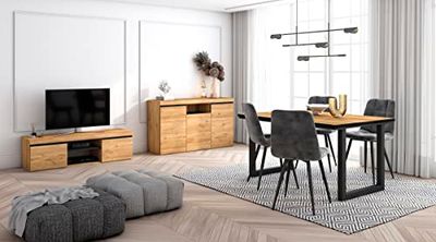 Skraut Home - Woonkamermeubelset | Tafel 140 Front Zwart Tafelpoten U 6 gasten | TV Kast 140 | Sideboard/Buffetkast 140 | Eiken en Zwart | Industriële stijl