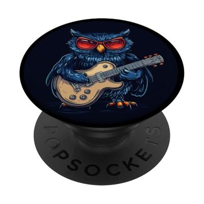 Rock Star Owl con un traje de guitarra eléctrica genial PopSockets PopGrip Adhesivo