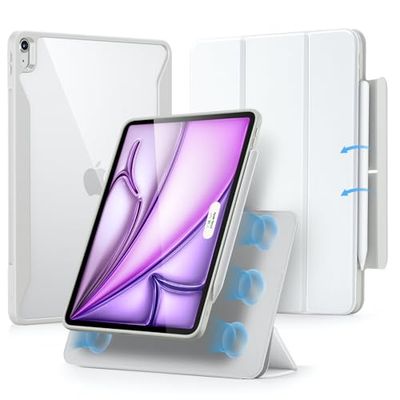 ESR Hoesje voor iPad Air 13 inch M3/M2 (2025/2024), met potloodhouder, afneembare magnetische hoes, verticale standaard, ondersteunt Apple Pencil Pro en Pencil (USB-C), Rebound 360-serie, wit