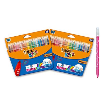 BIC Kids kleurpotloden, wasbaar, medium kant, verschillende kleuren, 2 verpakkingen à 18 stuks