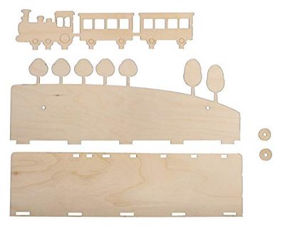 Rayher 62976505 Etagère murale enfant, train, bois naturel FSC MixCred, 1 Kit, 35X14X10cm, décoration, chambre d’enfant